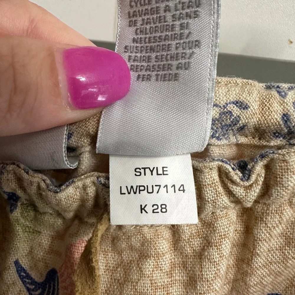 Cottagecore Linen Rayon Maxi Skirt Womens 4P Tan Floral Beaded Beach Vacation